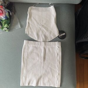 White Ribbed Women's Skirt Set